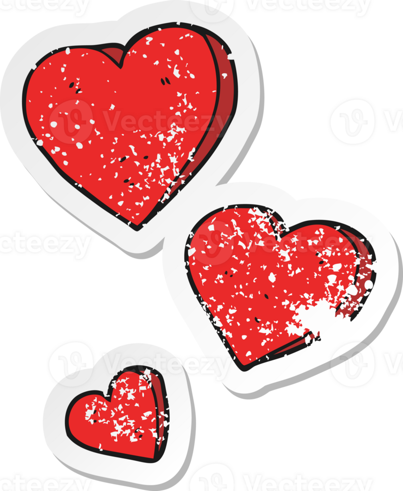 retro distressed sticker of a cartoon hearts png