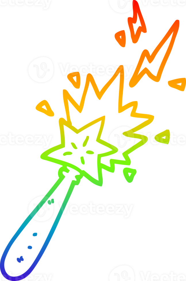 rainbow gradient line drawing of a cartoon magic wand png