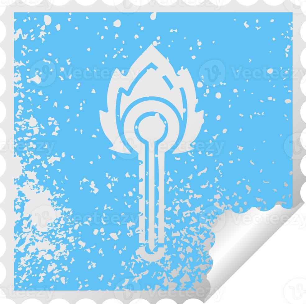 distressed square peeling sticker symbol of a hot glass thermometer png