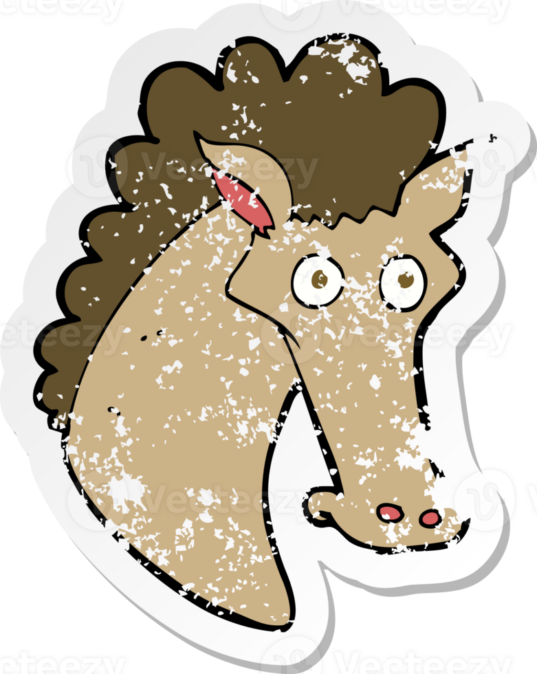 retro distressed sticker of a cartoon horse head png