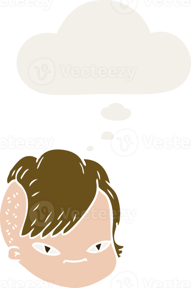 cartoon female face with thought bubble in retro style png