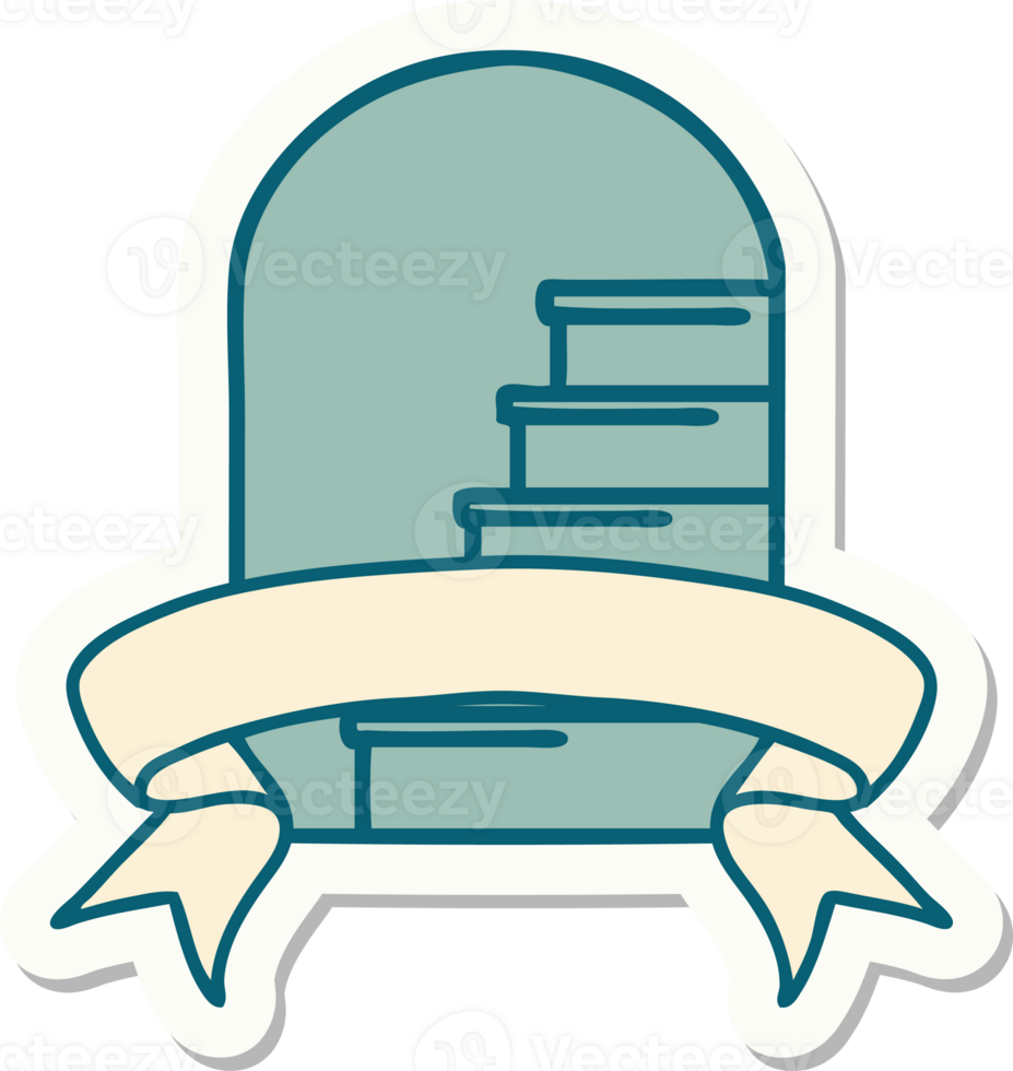 tattoo style sticker with banner of a doorway to steps png