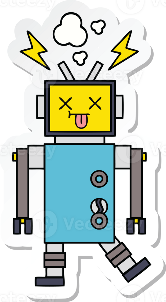 sticker of a cute cartoon robot malfunction png