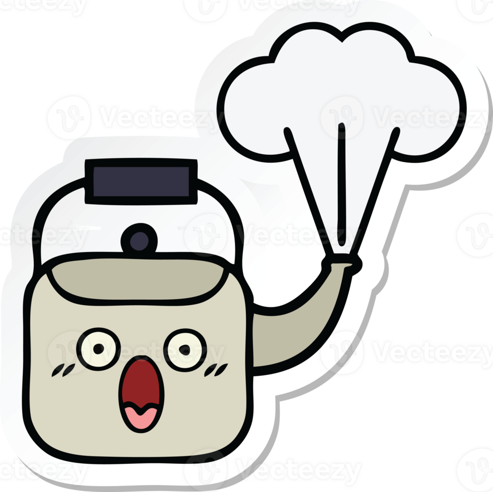 sticker of a cute cartoon steaming kettle png