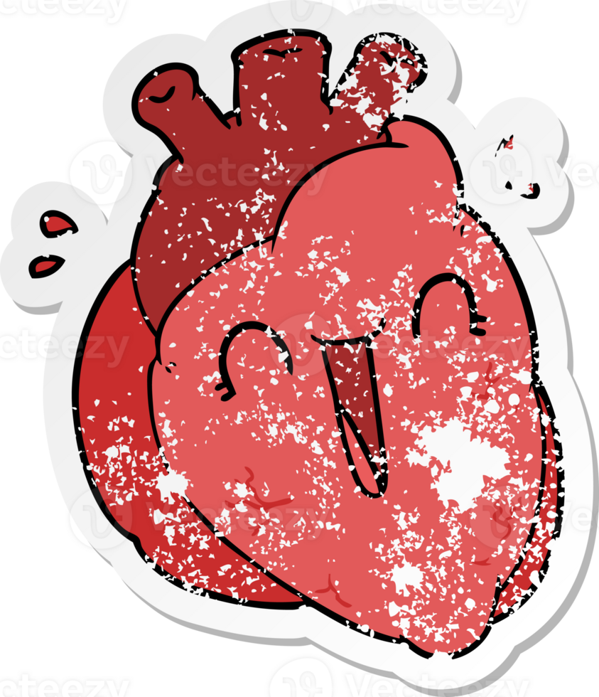 distressed sticker of a cartoon heart laughing png