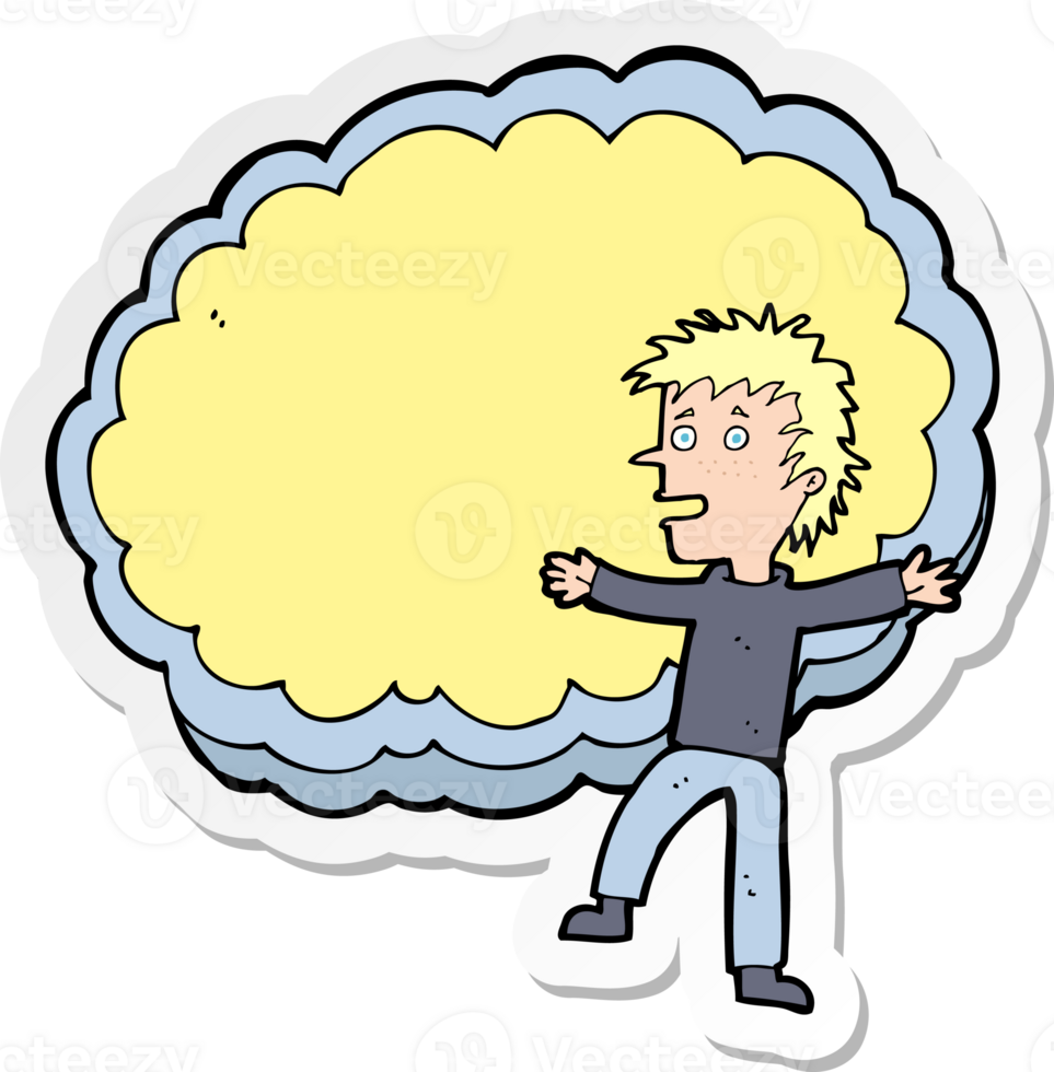 sticker of a cartoon man with text space cloud png