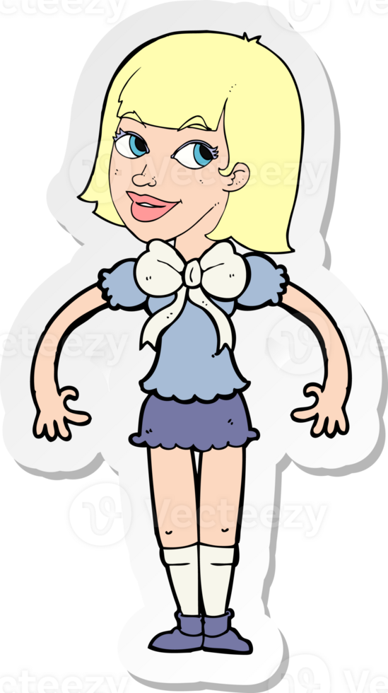 sticker of a cartoon woman wearing a big bow tie png