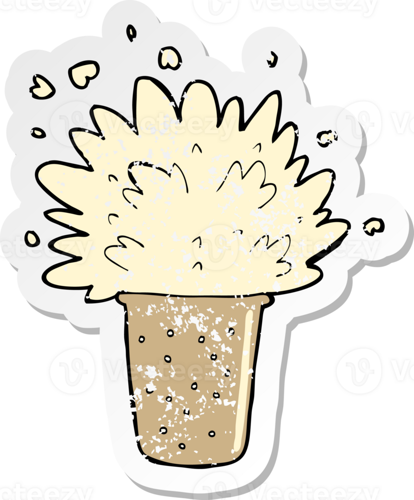 retro distressed sticker of a cartoon frothy beer png