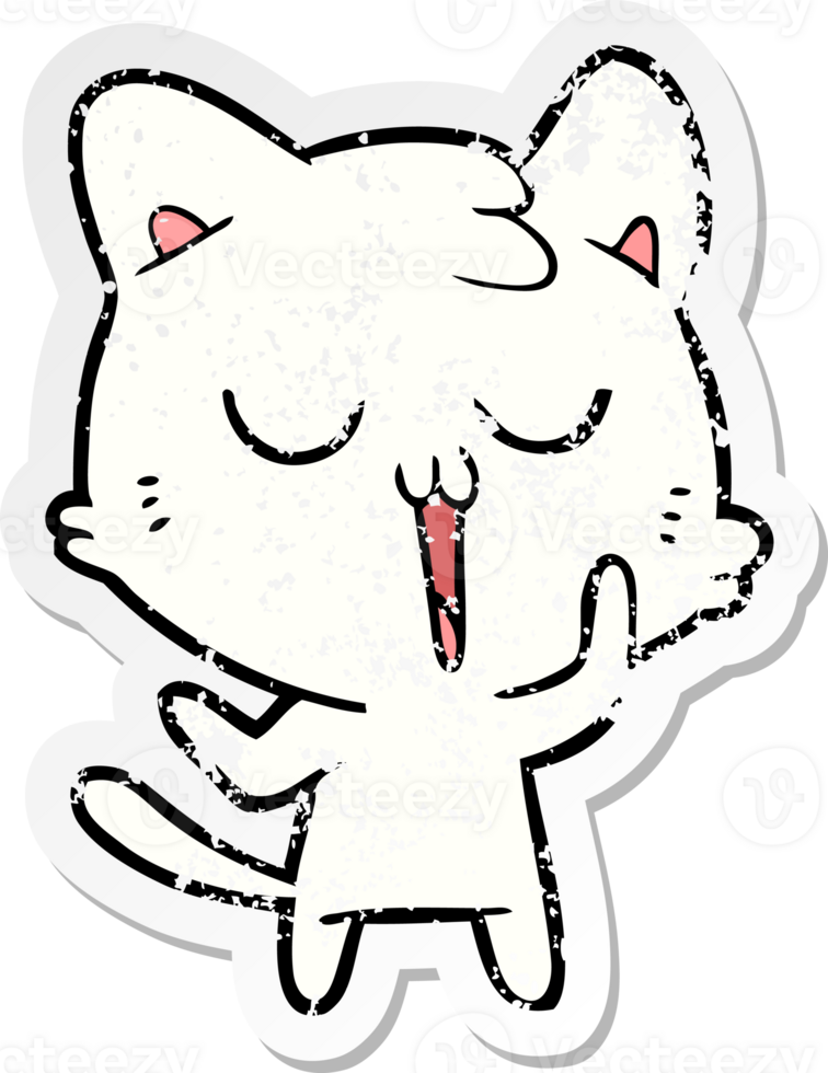 distressed sticker of a cute cartoon cat png