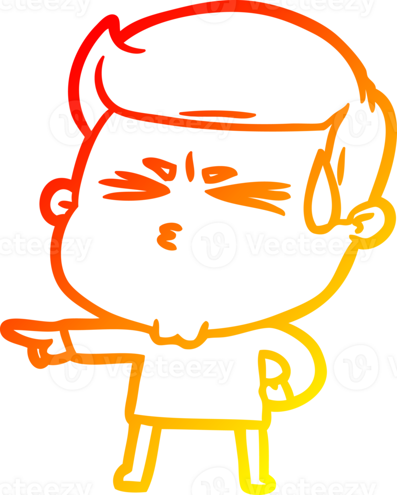 warm gradient line drawing of a cartoon man sweating png