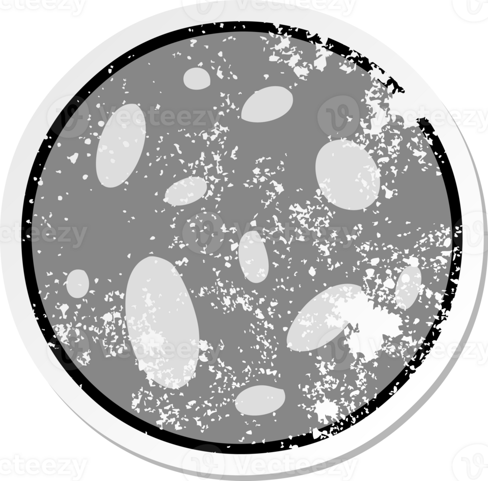 hand drawn distressed sticker cartoon doodle of a full moon png
