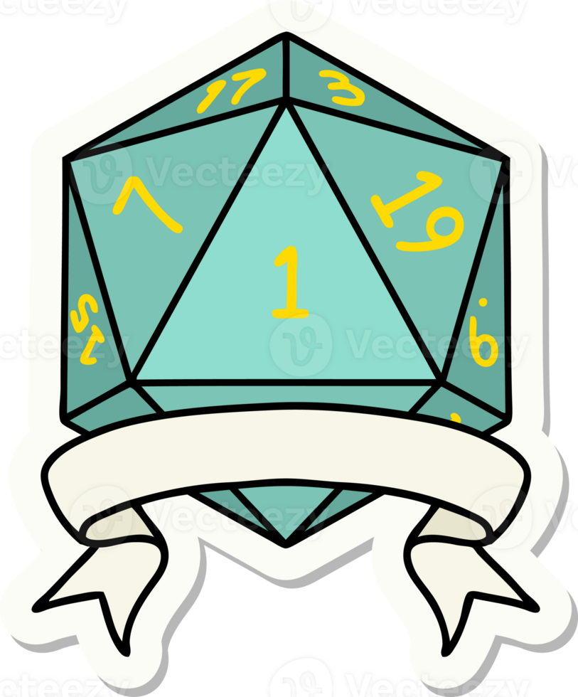 sticker of a natural one d20 dice roll png