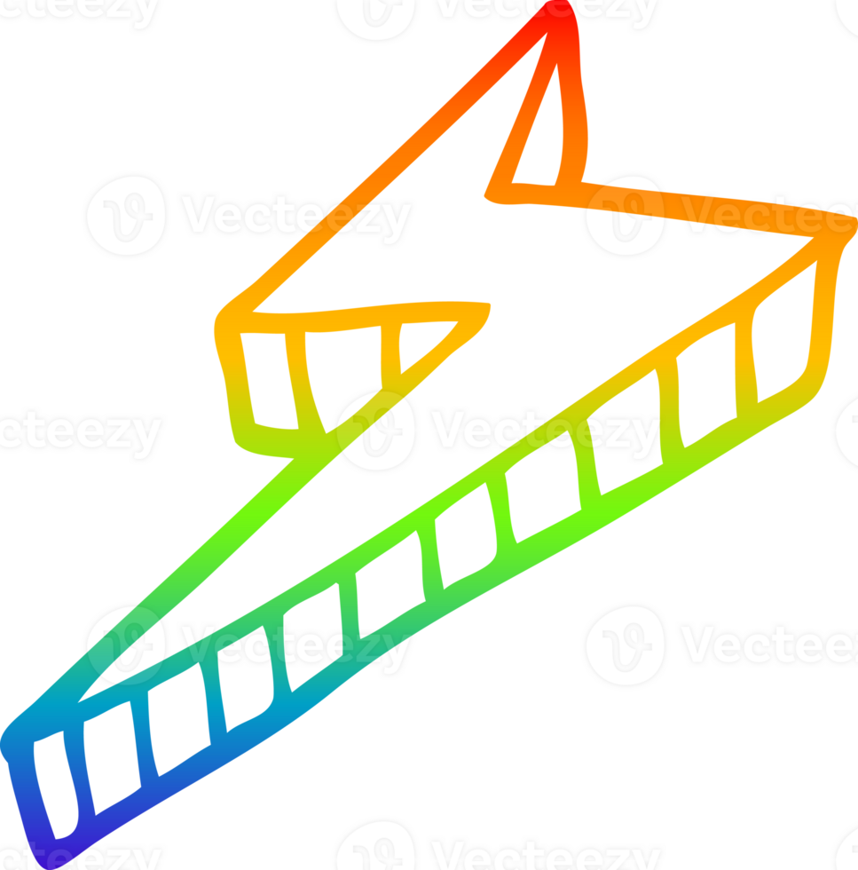 rainbow gradient line drawing of a cartoon decorative lightning bolt png