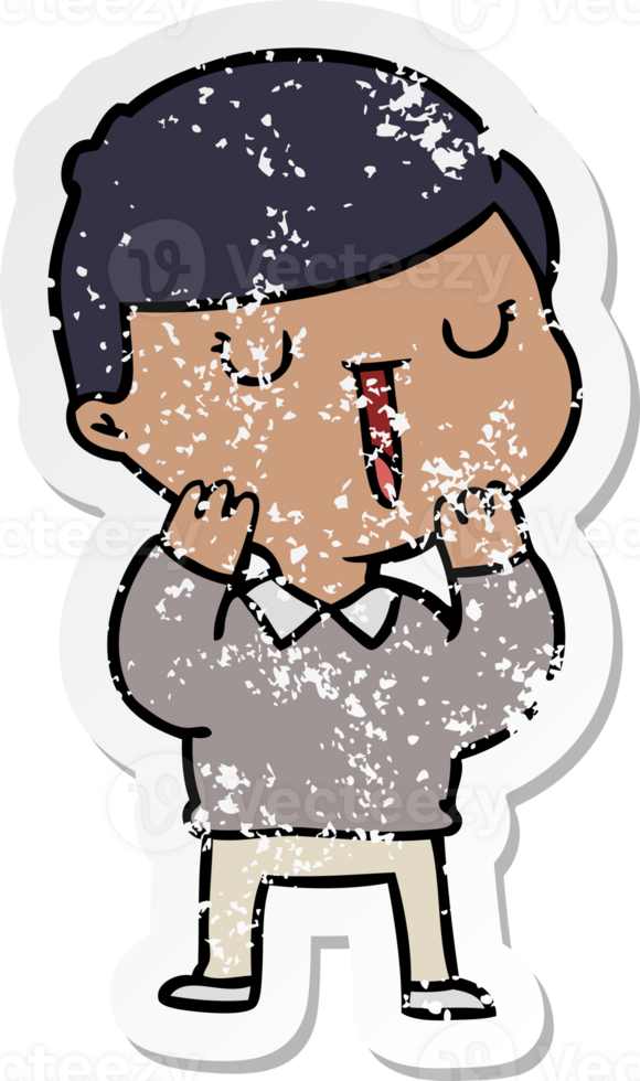 distressed sticker of a cartoon happy boy png