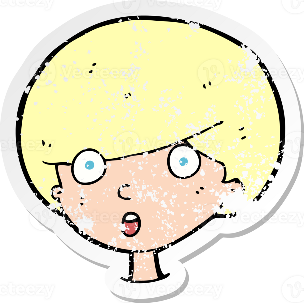 retro distressed sticker of a cartoon surprised boy png