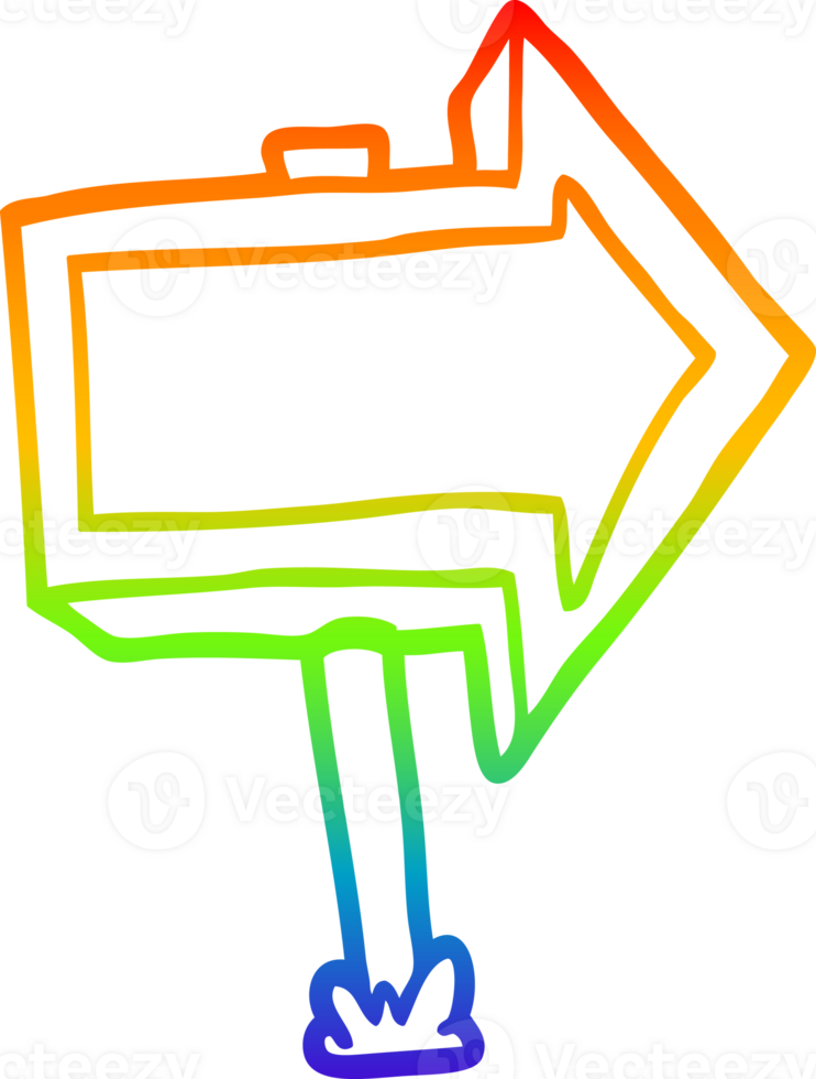 rainbow gradient line drawing of a cartoon pointing arrow sign png
