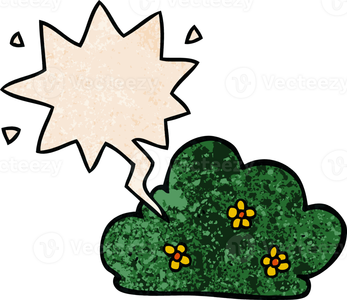 cartoon hedge with speech bubble in retro texture style png