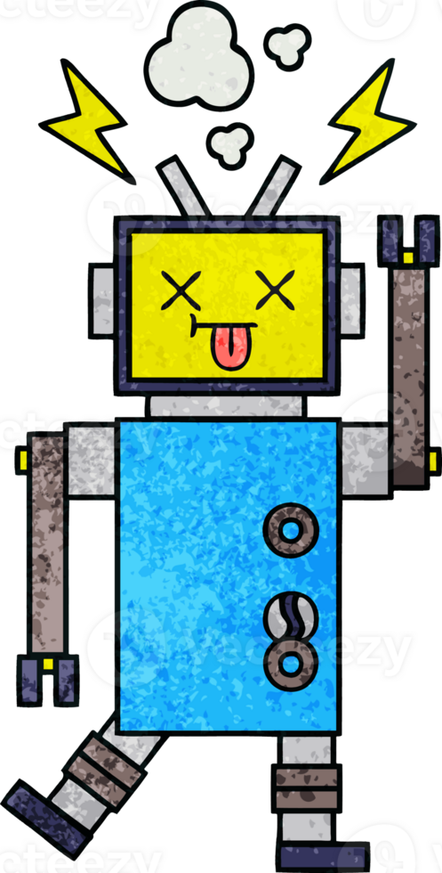 retro grunge texture cartoon of a robot malfunction png