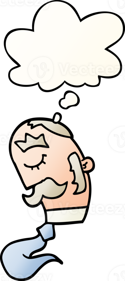 cartoon man with mustache with thought bubble in smooth gradient style png