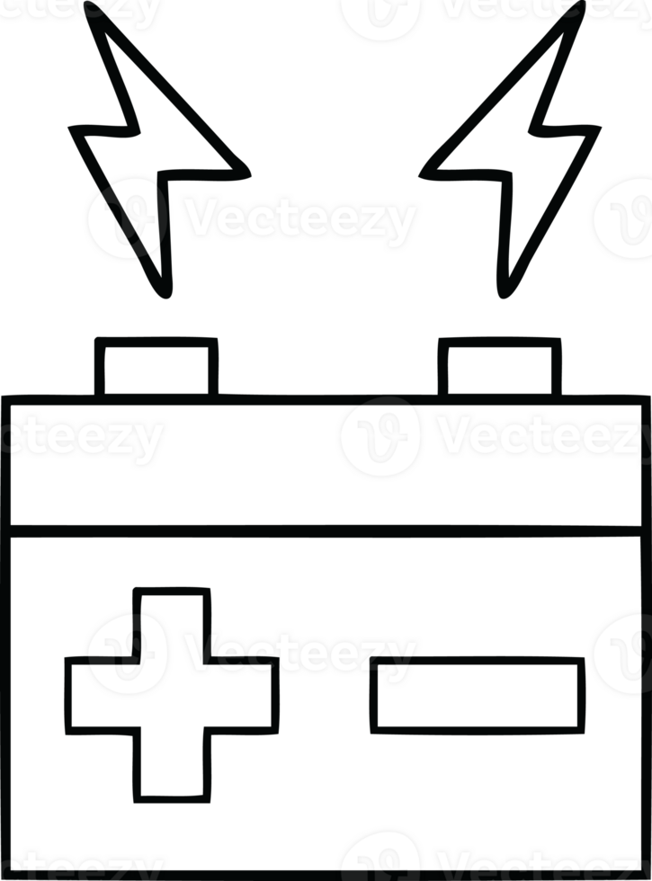 linje teckning tecknad serie av en elektrisk batteri png