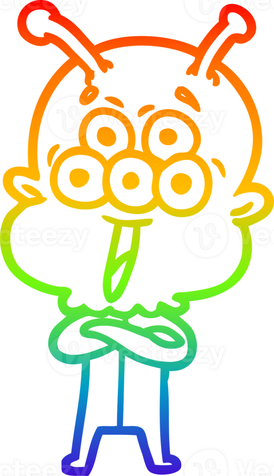 rainbow gradient line drawing of a happy cartoon alien png