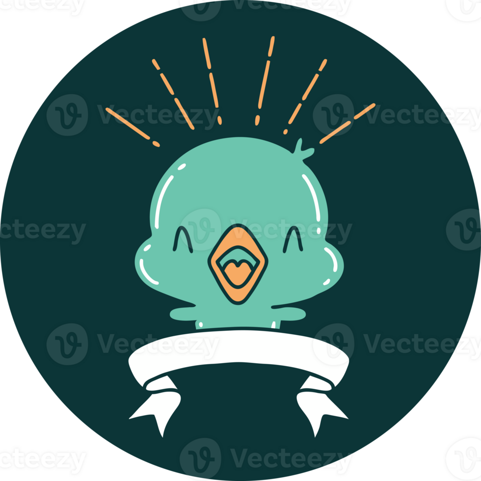 icon of a tattoo style singing chick png
