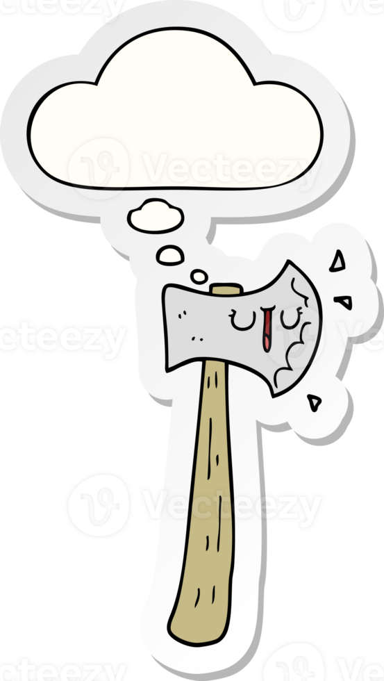 cartoon axe with thought bubble as a printed sticker png
