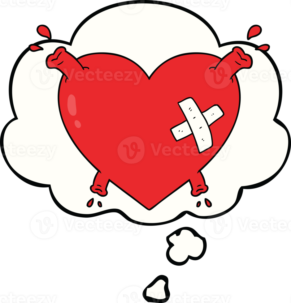 cartoon heart squirting blood with thought bubble png