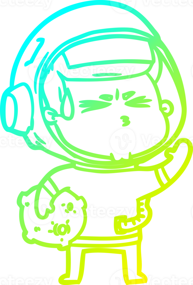 cold gradient line drawing of a cartoon stressed astronaut png