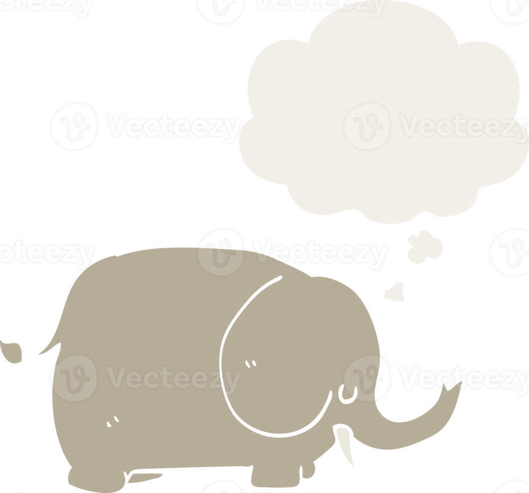 cartoon elephant with thought bubble in retro style png