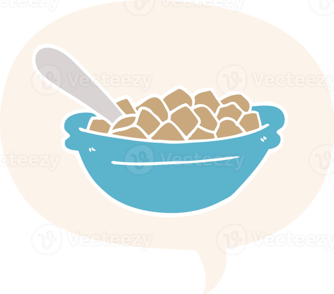 cartoon cereal bowl with speech bubble in retro style png