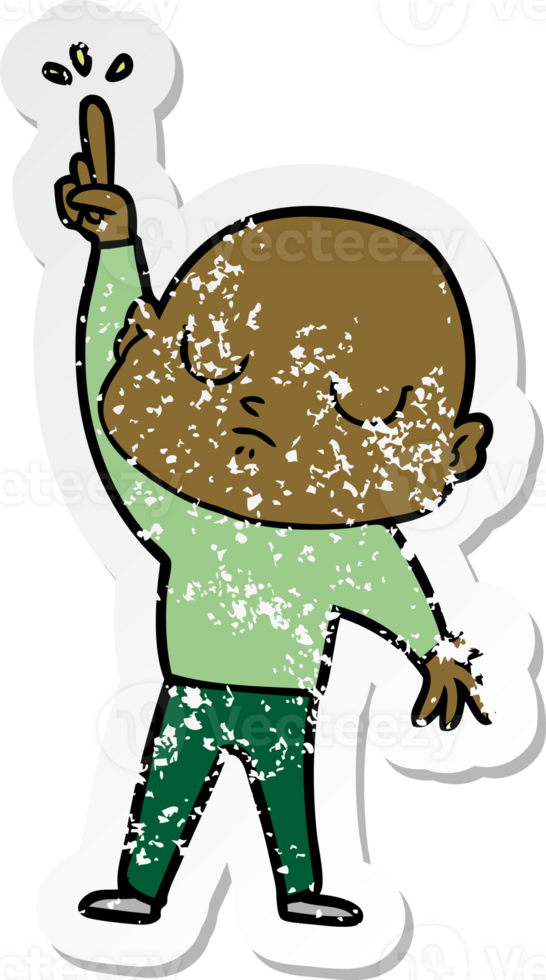 verontruste sticker van een cartoon kale man png