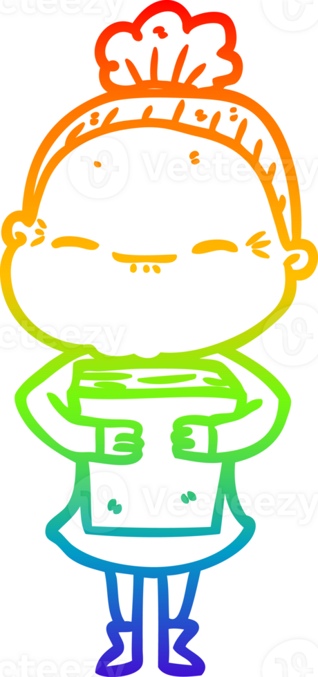 rainbow gradient line drawing of a cartoon peaceful old woman png