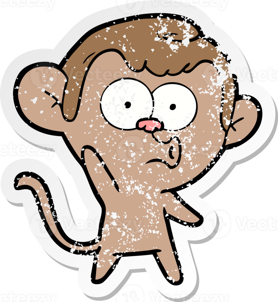 distressed sticker of a cartoon hooting monkey png