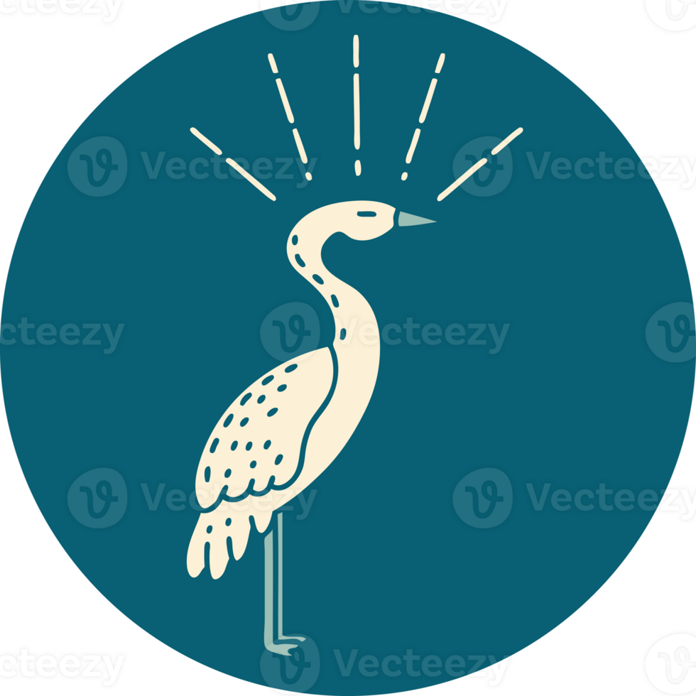 icon of a tattoo style standing stork png