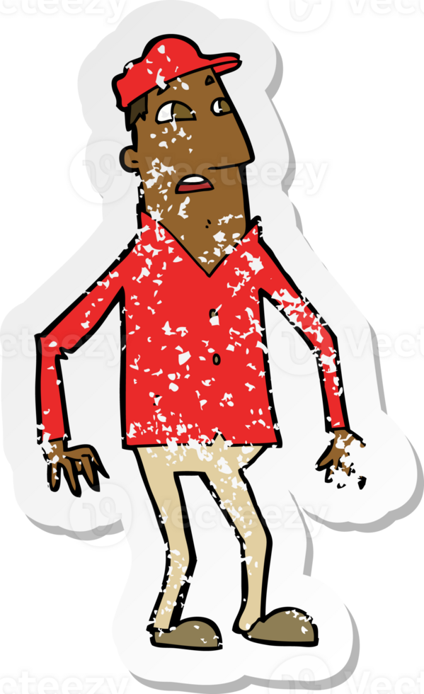 retro distressed sticker of a cartoon shocked man png