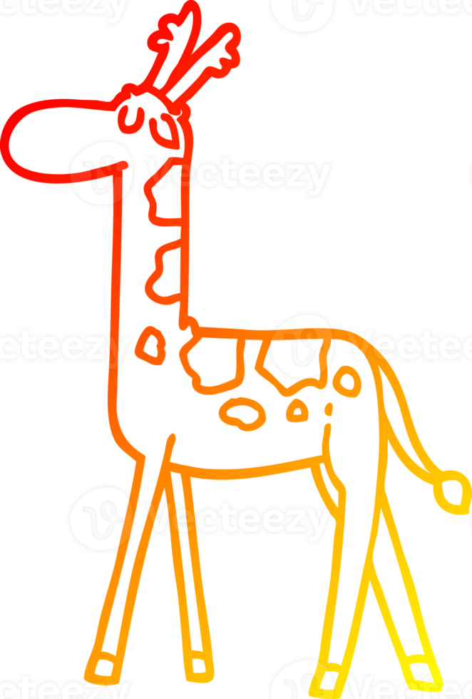 warm gradient line drawing of a cartoon walking giraffe png