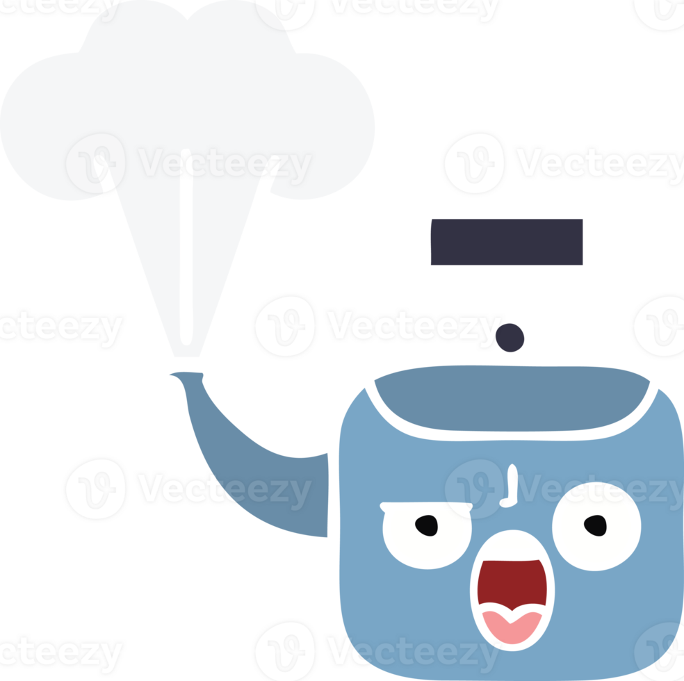 flat color retro cartoon of a steaming kettle png