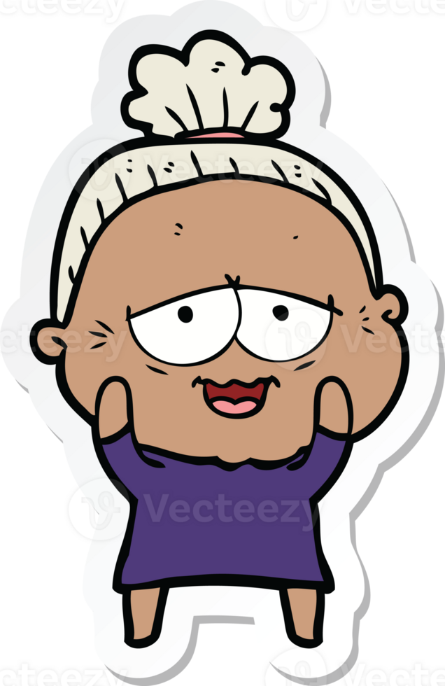 sticker of a cartoon happy old lady png