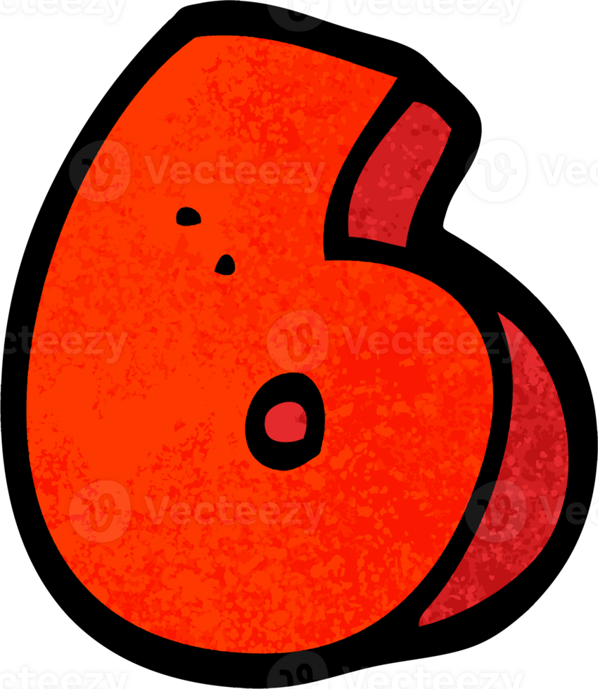 grunge textured illustration cartoon number six png