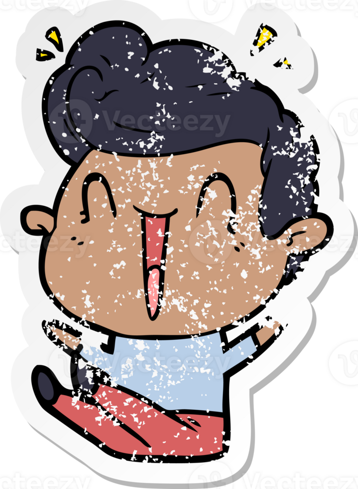 distressed sticker of a cartoon excited man png
