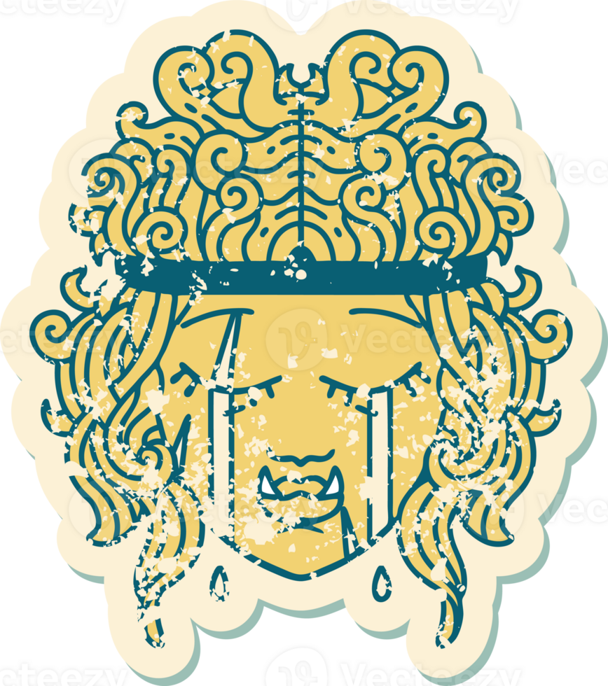 Retro Tattoo Style sad orc barbarian character face png
