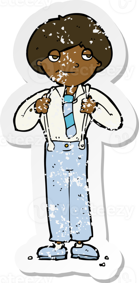 retro distressed sticker of a cartoon man wearing braces png