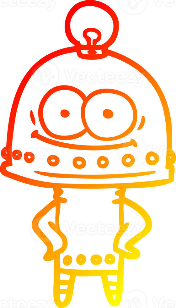 warm gradient line drawing of a happy carton robot with light bulb png