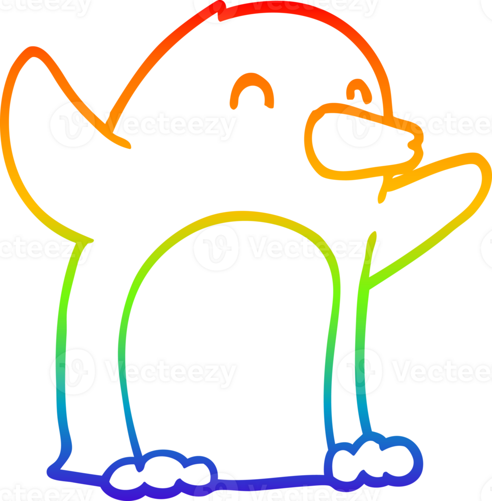rainbow gradient line drawing of a cartoon excited penguin png