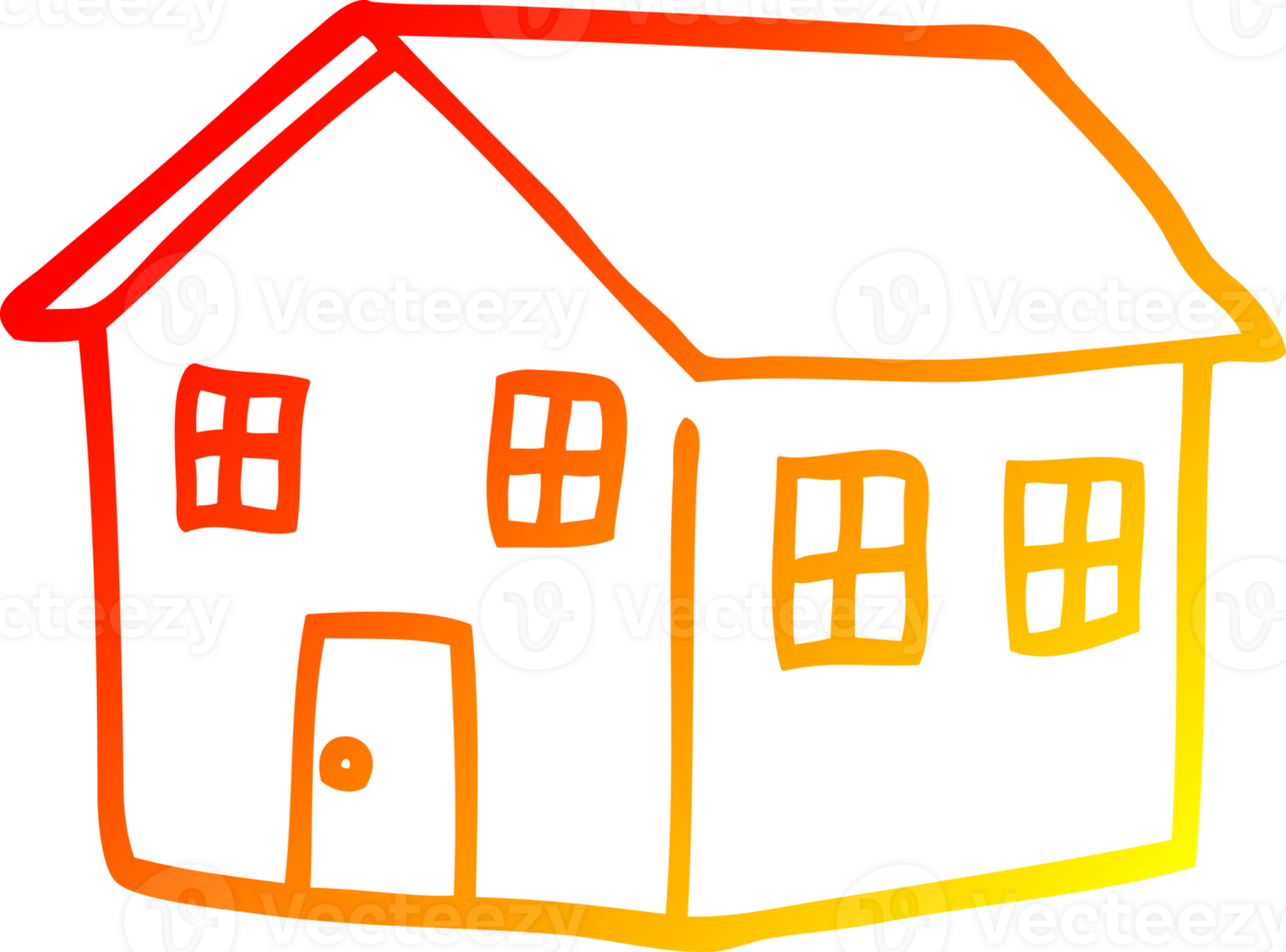 warm gradient line drawing of a cartoon traditional house png
