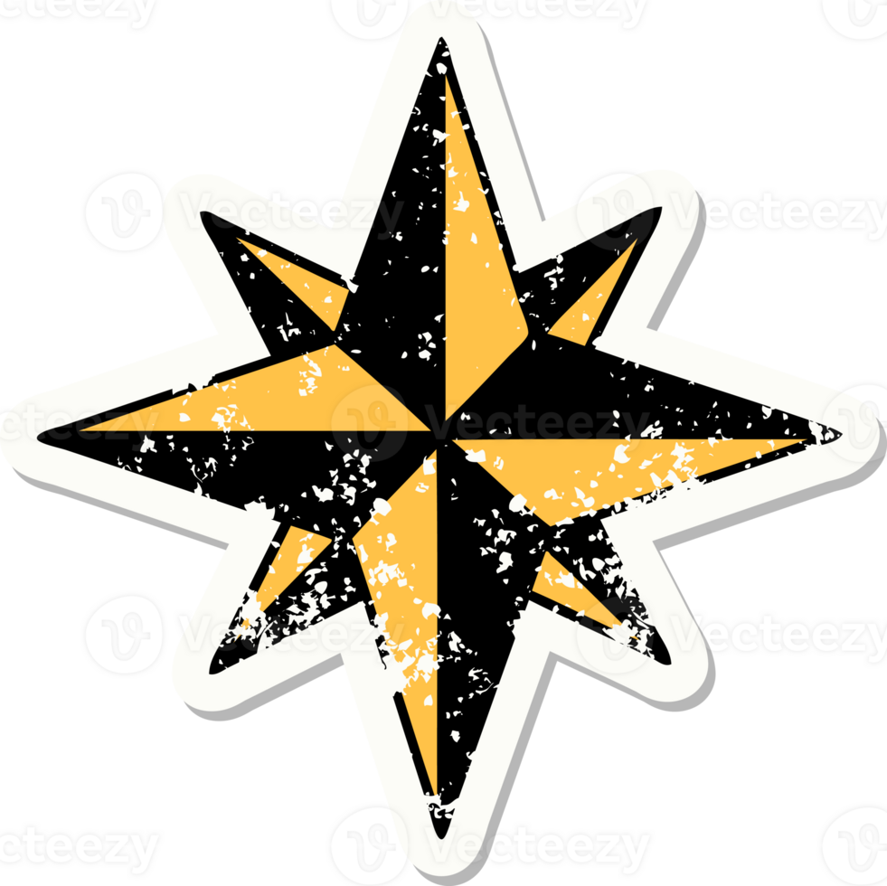 distressed sticker tattoo in traditional style of a star png