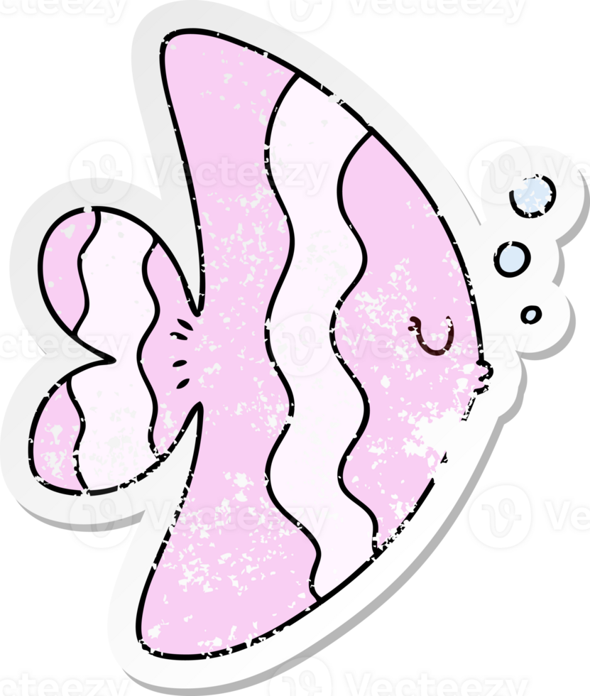 distressed sticker of a quirky hand drawn cartoon fish png