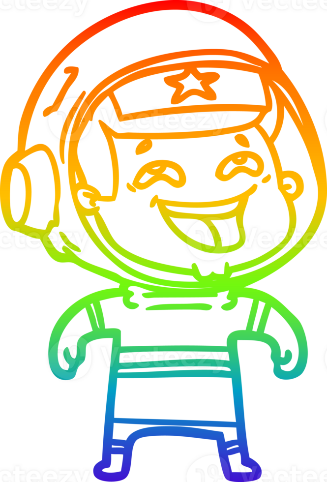 rainbow gradient line drawing of a cartoon laughing astronaut png