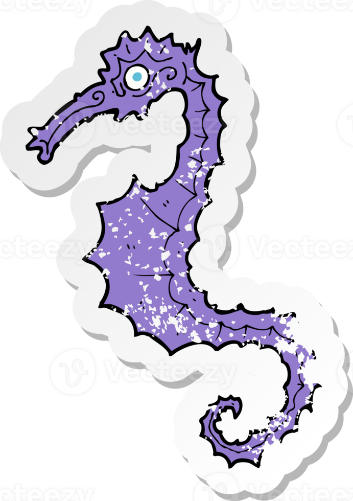 retro distressed sticker of a cartoon sea horse png